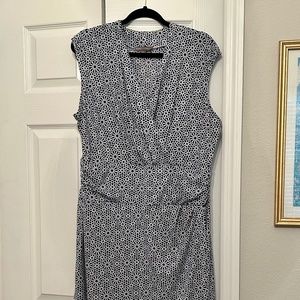 Navy and White printed faux light weight knit wrapped dress